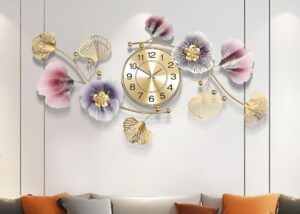 Modern Decorative Multicolour Leaf Wall Clock with Hand-Painted Enamel Finish