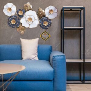 Designer Metal White & Grey Floral for Wall Decor
