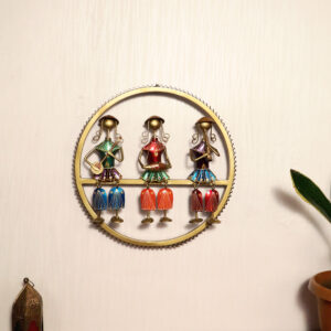 INSHARNAM Handcrafted Metal Musician Circle Wall Hanging Showpiece – Set of 3 Decorative Showpiece